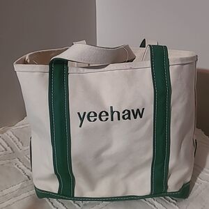 Vintage LL Bean Boat & Tote Canvas Bag Ivory Green Size Large Made in USA